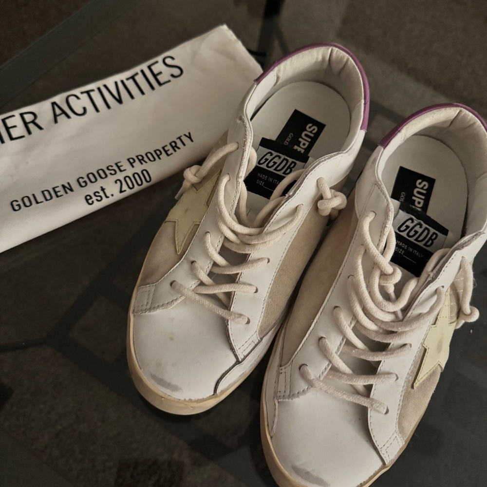 Golden Goose Women's White and Purple Sneakers, size 8